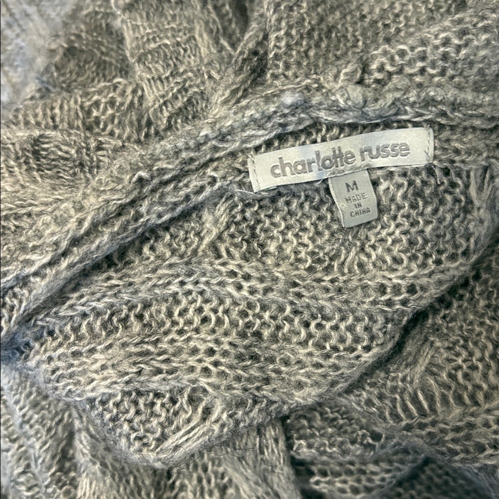 Y2K Charlotte Russe Gray Knit Sweater Hooded Cardigan w Asymmetrical Hem - Picture 4 of 6